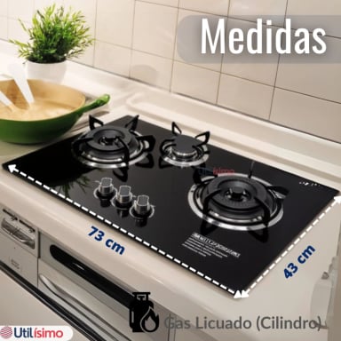 COCINA ENCIMERA A GAS LICUADO 3 PLATOS VIDRIO TEMPLADO - 6