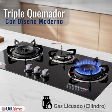 COCINA ENCIMERA A GAS LICUADO 3 PLATOS VIDRIO TEMPLADO - 8
