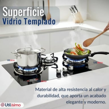 COCINA ENCIMERA A GAS LICUADO 3 PLATOS VIDRIO TEMPLADO - 9