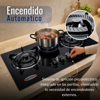 COCINA ENCIMERA A GAS LICUADO 3 PLATOS VIDRIO TEMPLADO - 11