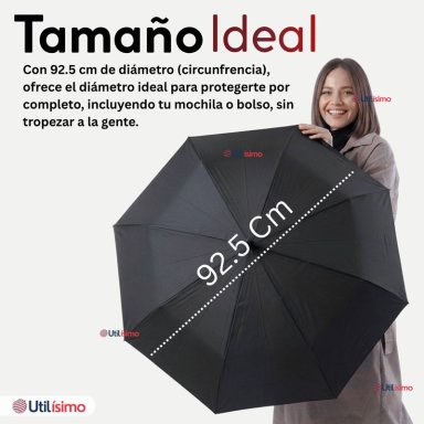 PARAGUAS MATE GRANDE 92,5 CM SOMBRILLA AUTOMATICA MANGO LARGO NEGRO - 5