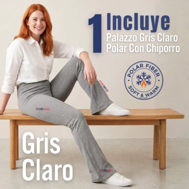 CALZA POLAR CON CHIPORRO PALAZZO MUJER ELASTICADA TERMICA GRIS MELANGE - 2