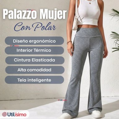 CALZA POLAR CON CHIPORRO PALAZZO MUJER ELASTICADA TERMICA GRIS MELANGE - 3