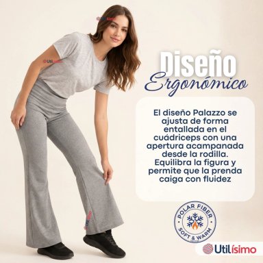 CALZA POLAR CON CHIPORRO PALAZZO MUJER ELASTICADA TERMICA GRIS MELANGE - 5