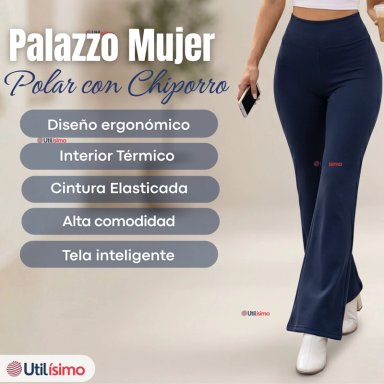 CALZA POLAR CON CHIPORRO PALAZZO MUJER ELASTICADA TERMICA AZUL MARINO - 3