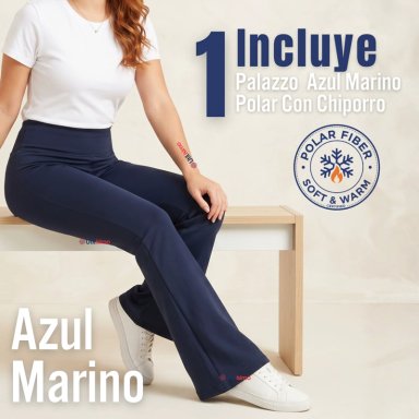 CALZA POLAR CON CHIPORRO PALAZZO MUJER ELASTICADA TERMICA AZUL MARINO - 2