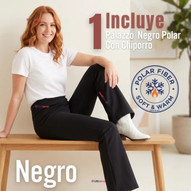 CALZA POLAR CON CHIPORRO PALAZZO MUJER ELASTICADA TERMICA NEGRA - 2
