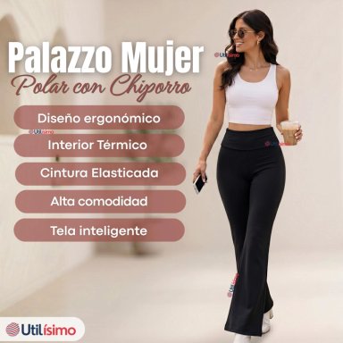 CALZA POLAR CON CHIPORRO PALAZZO MUJER ELASTICADA TERMICA NEGRA - 3
