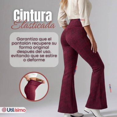 PANTALON POLAR CON CHIPORRO PALAZZO MUJER ELASTICADA TERMICA BURDEO JEANS - 7