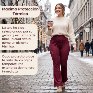 PANTALON POLAR CON CHIPORRO PALAZZO MUJER ELASTICADA TERMICA BURDEO JEANS - 8
