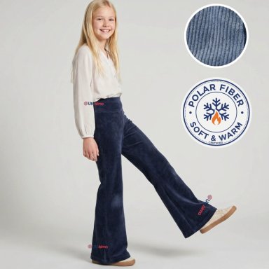 PANTALON PALAZZO POLAR CON CHIPORRO NIÑA JUVENIL ELASTICADA TERMICA NAVY BLUE - 1
