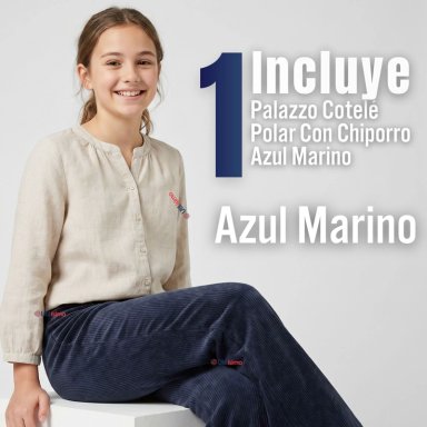 PANTALON PALAZZO POLAR CON CHIPORRO NIÑA JUVENIL ELASTICADA TERMICA NAVY BLUE - 2