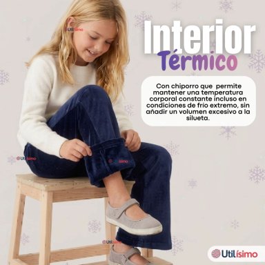 PANTALON PALAZZO POLAR CON CHIPORRO NIÑA JUVENIL ELASTICADA TERMICA NAVY BLUE - 5