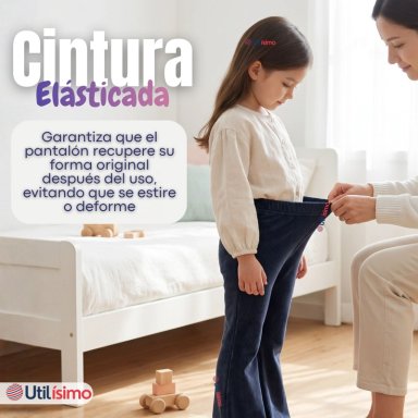 PANTALON PALAZZO POLAR CON CHIPORRO NIÑA JUVENIL ELASTICADA TERMICA NAVY BLUE - 8