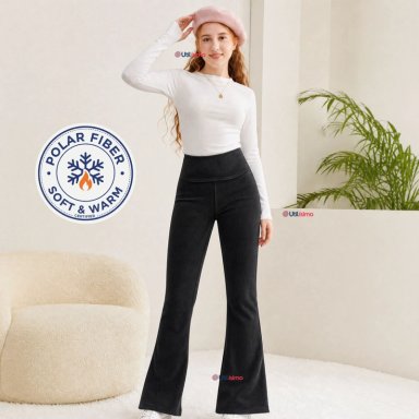 PANTALON PALAZZO POLAR CON CHIPORRO NIÑA JUVENIL ELASTICADA TERMICA NEGRA - 1