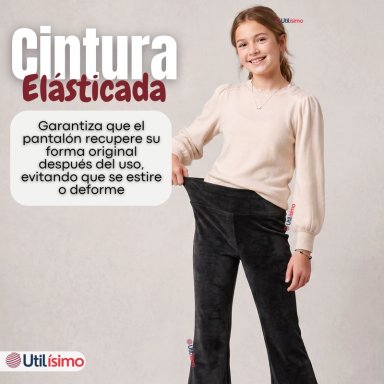 PANTALON PALAZZO POLAR CON CHIPORRO NIÑA JUVENIL ELASTICADA TERMICA NEGRA - 9