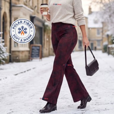 Pantalón Polar Con Chiporro Palazzo Mujer Calza Elasticada Térmica Burdeo - 1
