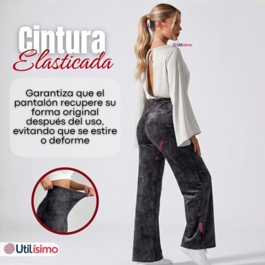 Pantalón Polar Con Chiporro Palazzo Mujer Calza Elasticada Térmica Negra - 8
