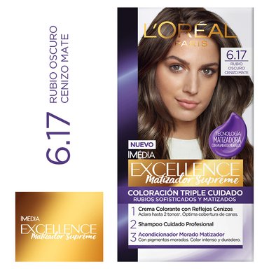 TINTE L'ORÉAL EXCELLENCE MATIZADOR SUPREME 6.17 RUBIO OSCURO CENIZO MATTE - 1