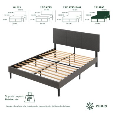 BASE CAMA ZINUS CAMBRIL CON RESPALDO 2 PLAZAS150X190X30CM - 2