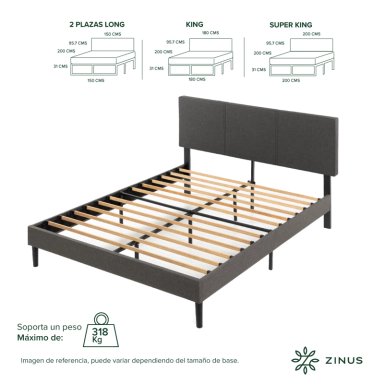BASE CAMA ZINUS CAMBRIL CON RESPALDO 2 PLAZAS150X190X30CM - 3