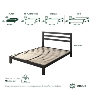 BASE CAMA ZINUS CON RESPALDO MIA 1 PLAZA 90X190X36CM - 3