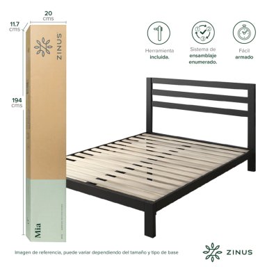 BASE CAMA ZINUS CON RESPALDO MIA 1 PLAZA 90X190X36CM - 4