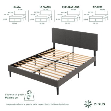 BASE CAMA ZINUS CAMBRIL CON RESPALDO SUPER KING 200X200X30CM - 2