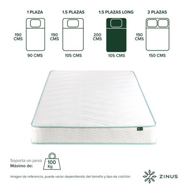 COLCHÓN ZINUS 1.5 PLAZAS LONG RESORTES BONNELL 105 X 200 X 15 CM - 2