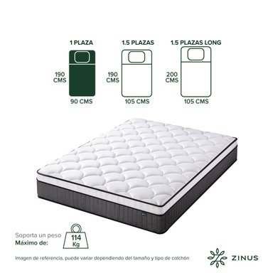 COLCHON ZINUS 1 PLAZA 90X190X30CM ESPUMA Y RESORTES POCKET - 3