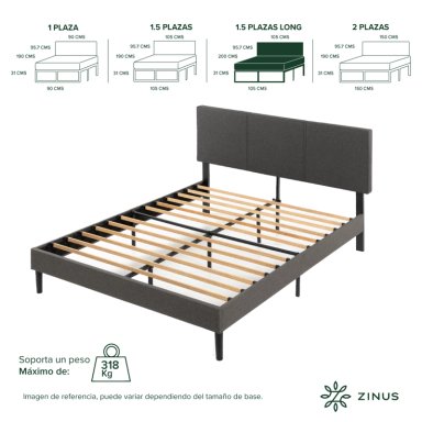 BASE CAMA ZINUS PREMIUM 1.5 PLAZAS LONG 105X200X30CM CAMBRIL CON RESPALDO - 2