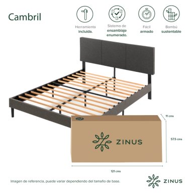 BASE CAMA ZINUS PREMIUM 1.5 PLAZAS LONG 105X200X30CM CAMBRIL CON RESPALDO - 4
