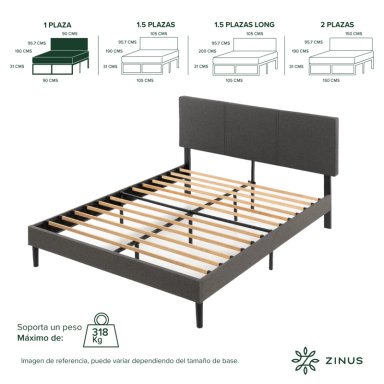 BASE DE CAMA PREMIUM ZINUS 1P 90X190X30CM CAMBRIL RESPALDO - 2
