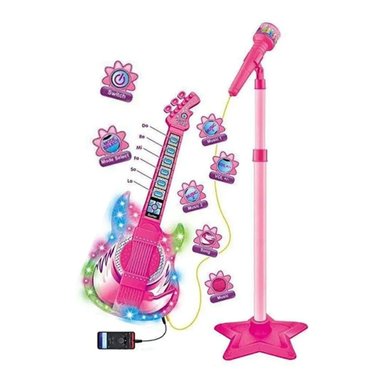 JUGUETE GUITARRA Y MICROFONO MUSICAL KARAOKE ROSADO INFANTIL - 1