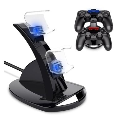 BASE SOPORTE CARGADOR 2 JOYSTICK PS4 NEGRO - 1