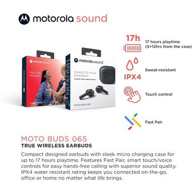 AUDIFONOS BLUETOOTH TW IPX4 RECARGABLES MOTO BUDS 065 NEGRO - 4