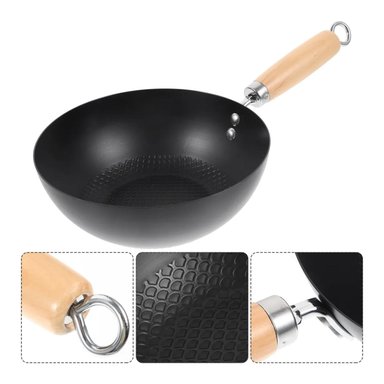 SARTEN WOK ANTIADHERENTE 20CM EN COLOR NEGRO CON MANGO DE MADERA - 3