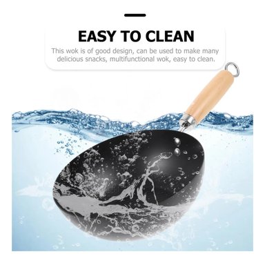 SARTEN WOK ANTIADHERENTE 20CM EN COLOR NEGRO CON MANGO DE MADERA - 4