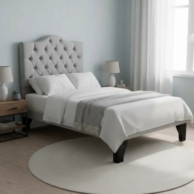 CAMA FLOBAL BARBIE CAPITONES INCLUYE BASE 1.5 PLAZAS GRIS CLARO + RESPALDO - 2