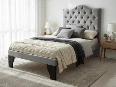 CAMA FLOBAL BARBIE CAPITONES INCLUYE BASE 1.5 PLAZAS GRIS CLARO + RESPALDO - 4