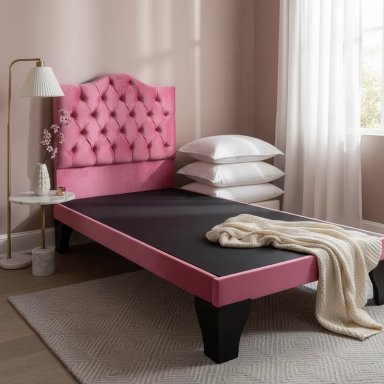 CAMA FLOBAL BARBIE CAPITONES INCLUYE BASE 1.5 PLAZAS ROSADO + RESPALDO - 1
