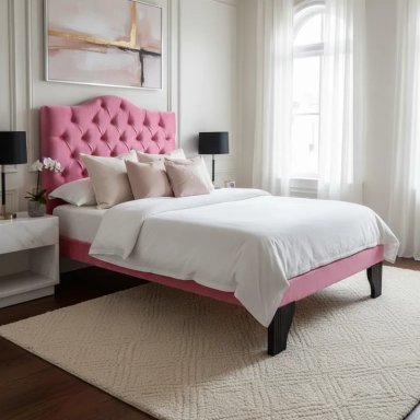 CAMA FLOBAL BARBIE CAPITONES INCLUYE BASE 1.5 PLAZAS ROSADO + RESPALDO - 2