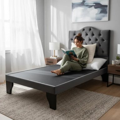 CAMA FLOBAL BARBIE CAPITONES INCLUYE BASE 1.5 PLAZAS GRIS + RESPALDO - 2