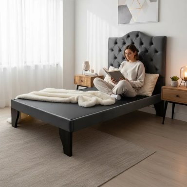 CAMA FLOBAL BARBIE CAPITONES INCLUYE BASE 1.5 PLAZAS GRIS + RESPALDO - 3