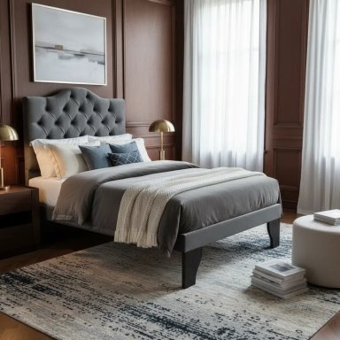 CAMA FLOBAL BARBIE CAPITONES INCLUYE BASE 1.5 PLAZAS GRIS + RESPALDO - 4