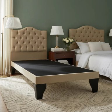 CAMA FLOBAL OVALADO 1.5 PLAZAS INCLUYE BASE Y RESPALDO BEIGE - 2