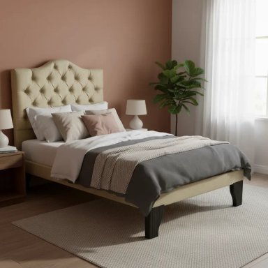 CAMA FLOBAL OVALADO 1.5 PLAZAS INCLUYE BASE Y RESPALDO BEIGE - 4
