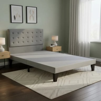 CAMA FLOBAL ABOTONADA 2 PLAZAS INCLUYE BASE Y RESPALDO GRIS - 1