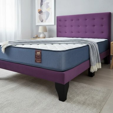 CAMA FLOBAL ABOTONADA 2 PLAZAS 150X190 CM + RESPALDO MORADO + COLCHON - 1