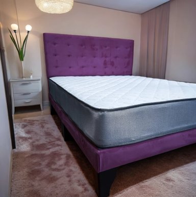 CAMA FLOBAL ABOTONADA 2 PLAZAS 150X190 CM + RESPALDO MORADO + COLCHON - 4